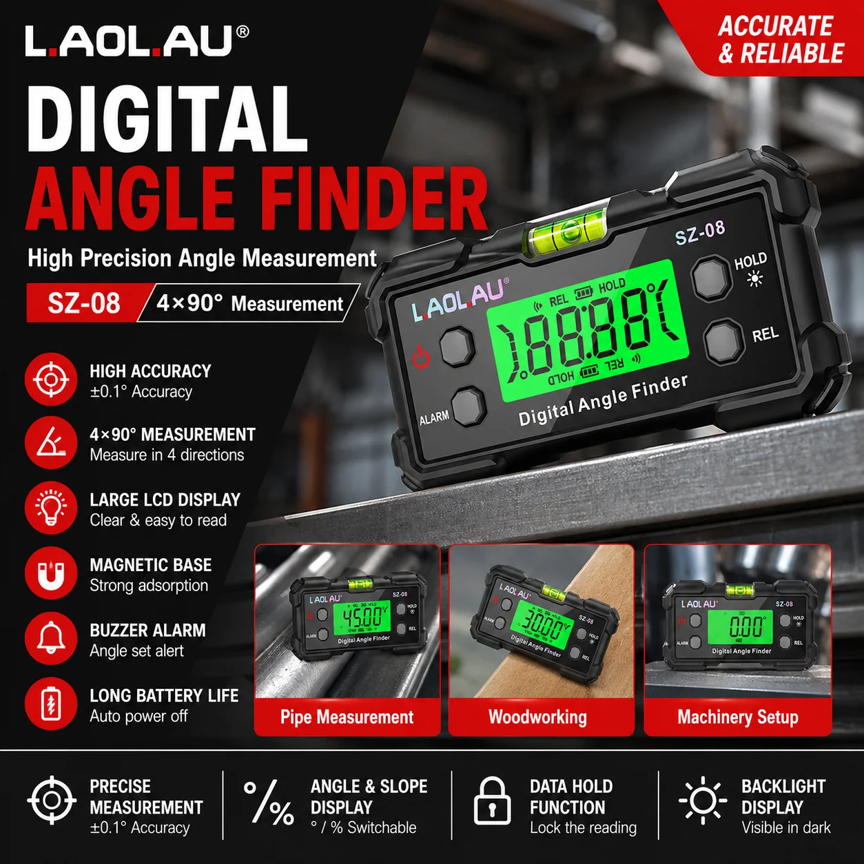 Diy Electronics Organizer - Digitaler Winkelmesser mit Libelle, magnetischer elektronischer