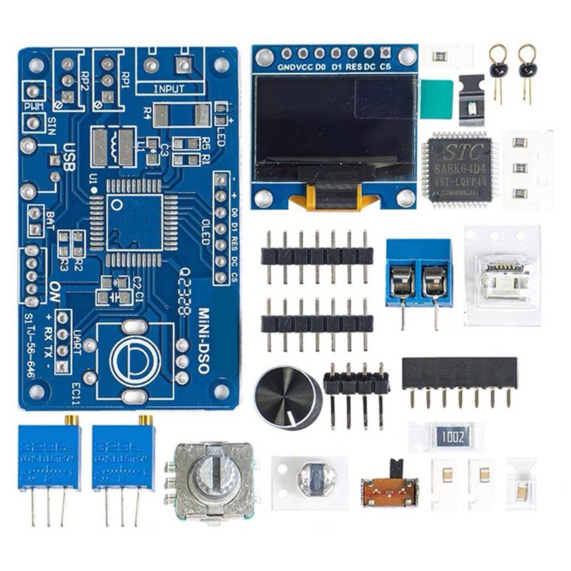 Diy Electronics Components Kit - AT14 Digitales DIY-Oszilloskop-Set STC8K8A Mikrocontroller Elektronische