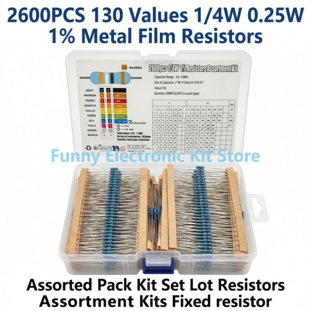 Diy Electronics Components Kit - 2600 Stück Metallfilm-Widerstände, sortiertes Paket, 130